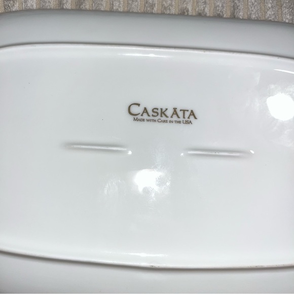 Caskata dogwood China platter 12” oval made in usa white black 23k gold paint - Picture 6 of 6